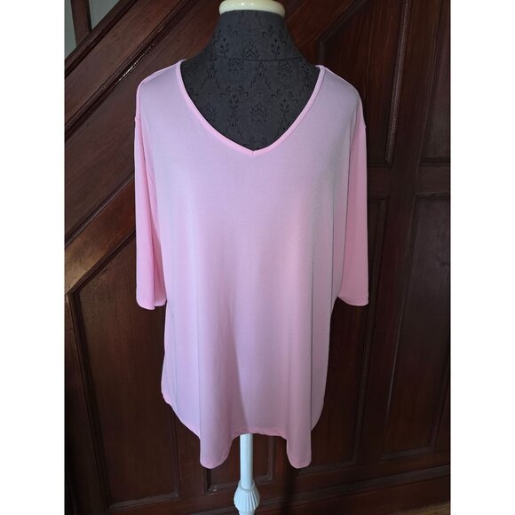 Susan Graver Essentials Pink V-Neck Top Size 1X Liquid Knit - Picture 1 of 6
